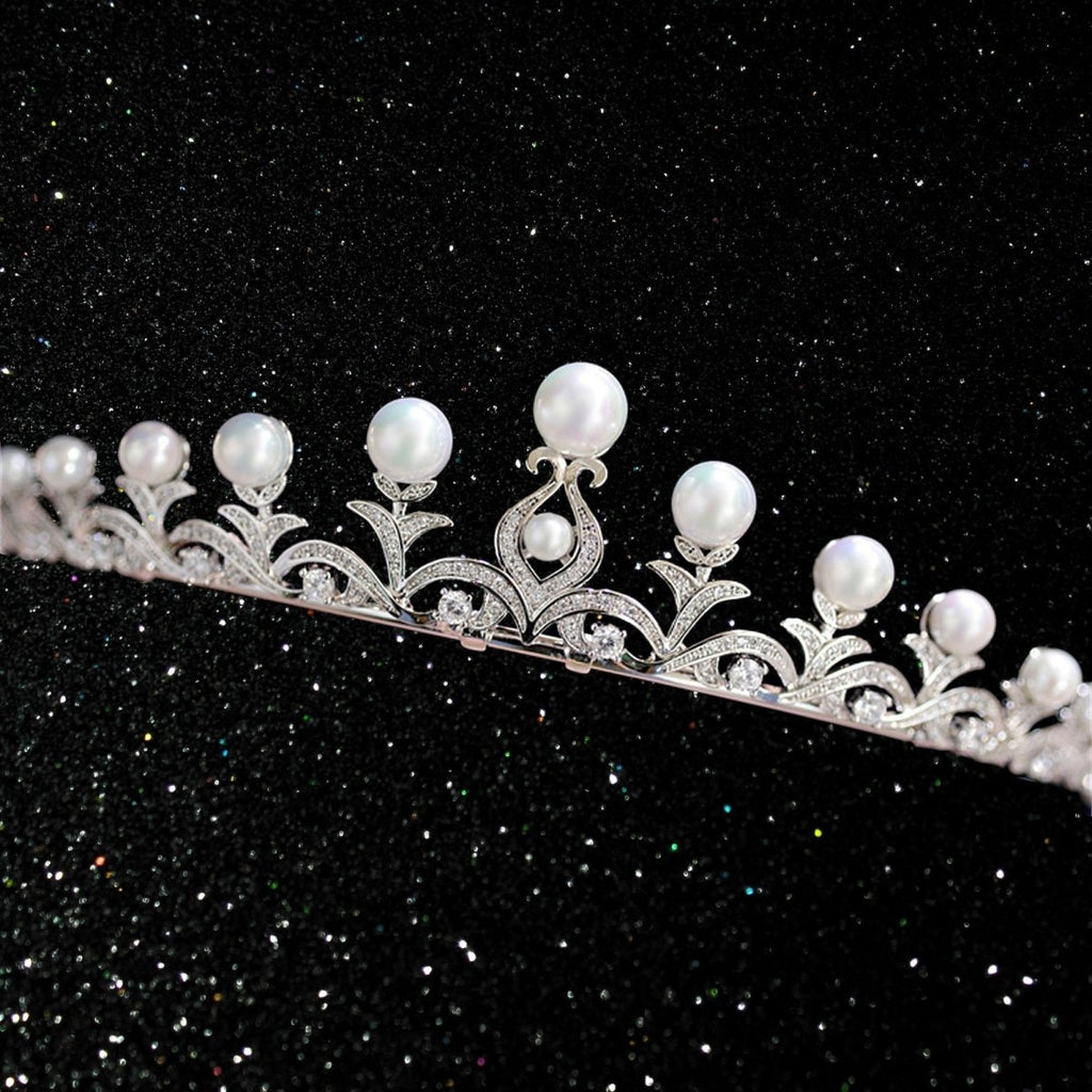 Vintage Pearl Tiara, Bronze Queen Crown for Women, Royal Wedding Tiaras and Crowns for Bride - Venuston