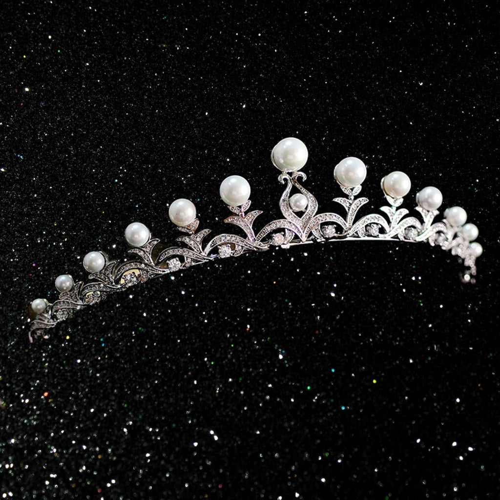 Vintage Pearl Tiara, Bronze Queen Crown for Women, Royal Wedding Tiaras and Crowns for Bride - Venuston