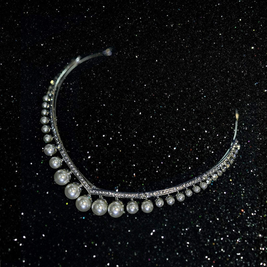 Vintage Pearl Tiara, Bronze Queen Crown for Women, Royal Wedding Tiaras and Crowns for Bride - Venuston