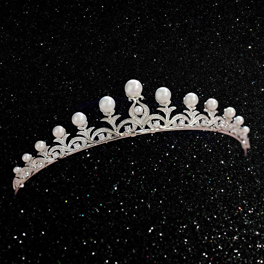 Vintage Pearl Tiara, Bronze Queen Crown for Women, Royal Wedding Tiaras and Crowns for Bride - Venuston