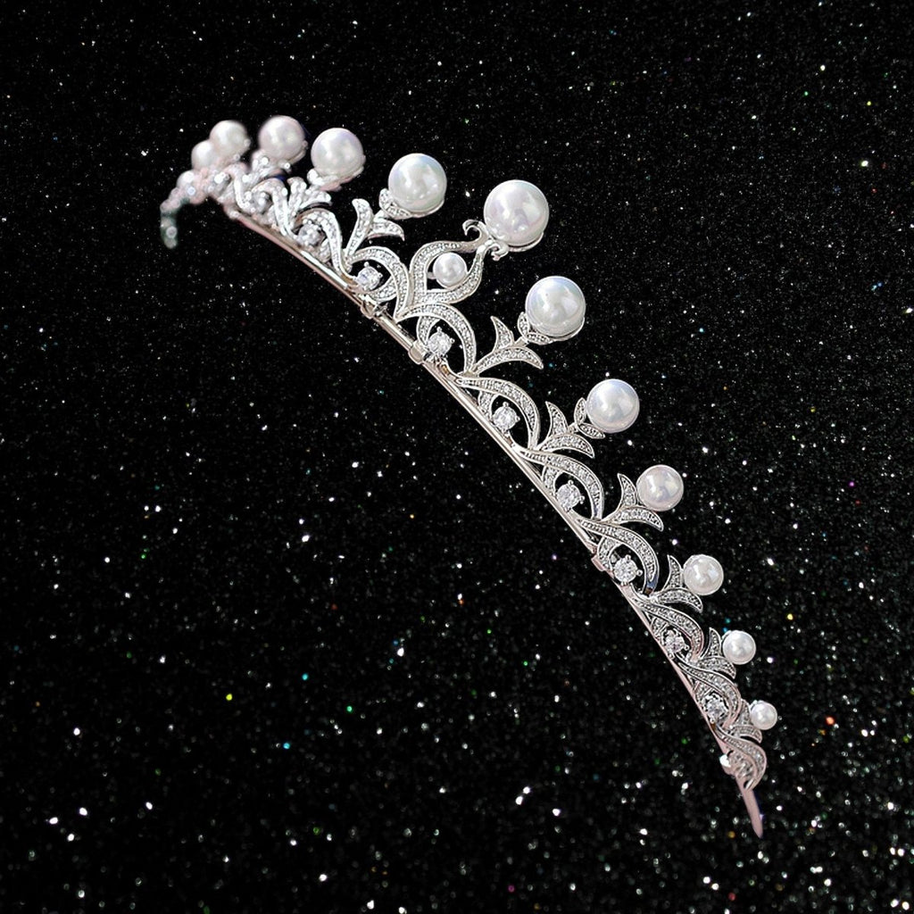 Vintage Pearl Tiara, Bronze Queen Crown for Women, Royal Wedding Tiaras and Crowns for Bride - Venuston