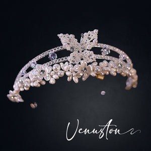 Vintage Style Pearl Crown - Handmade Tiara for Weddings, Parties, and Photoshoots - Venuston