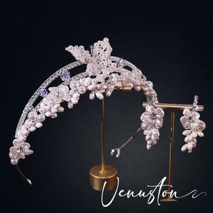 Vintage Style Pearl Crown - Handmade Tiara for Weddings, Parties, and Photoshoots - Venuston