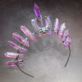 Vintage Witch Headbands, Raw Crystal Headband Alloy Moon Angel Aura Crown Headband Accessory for Wedding Cosplay Party - Venuston