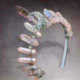 Vintage Witch Headbands, Raw Crystal Headband Alloy Moon Angel Aura Crown Headband Accessory for Wedding Cosplay Party - Venuston