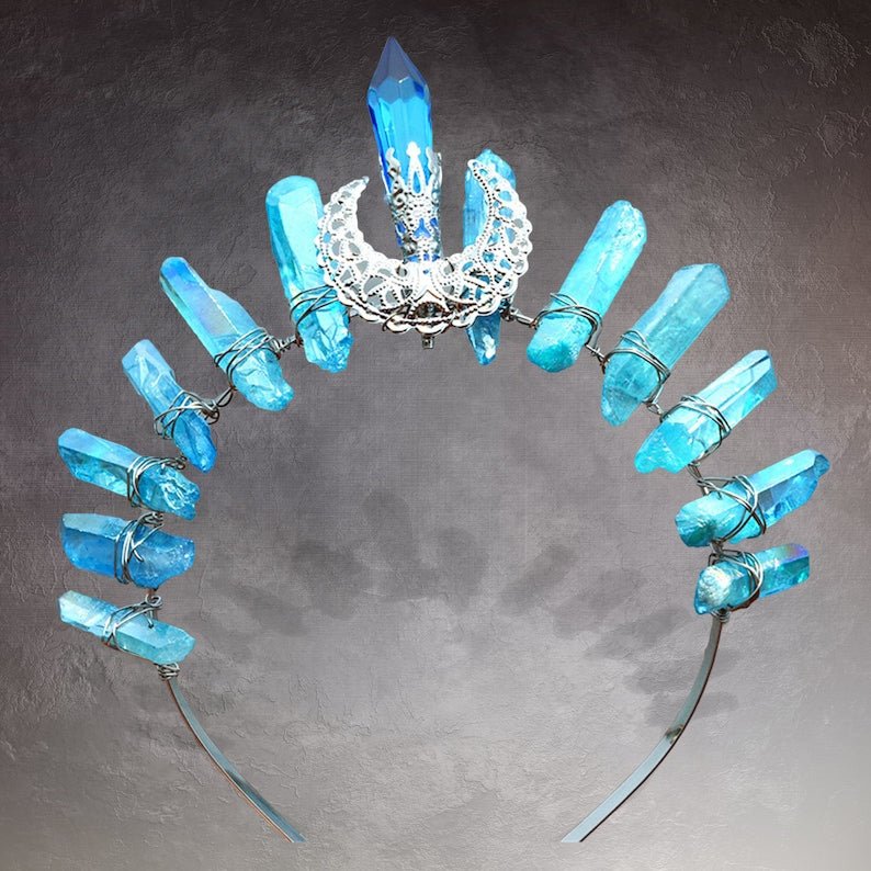 Vintage Witch Headbands, Raw Crystal Headband Alloy Moon Angel Aura Crown Headband Accessory for Wedding Cosplay Party - Venuston
