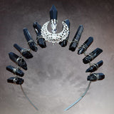 Vintage Witch Headbands, Raw Crystal Headband Alloy Moon Angel Aura Crown Headband Accessory for Wedding Cosplay Party - Venuston