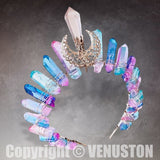 Vintage Witch Headbands, Raw Crystal Headband Alloy Moon Angel Aura Crown Headband Accessory for Wedding Cosplay Party