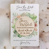 Wooden Save the Date, Watercolor Floral Wreath Wedding invitation, Custom Engraved Rustic Wedding Announcement/Editable save the date card - Venuston