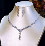 Zircon CZ Silver Wedding Bridal Jewelry Sets Cubic Zirconia 2 pcs Necklace and Dangle Earrings Set for Pageant Party Prom - Venuston