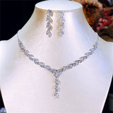 Zircon CZ Silver Wedding Bridal Jewelry Sets Cubic Zirconia 2 pcs Necklace and Dangle Earrings Set for Pageant Party Prom - Venuston